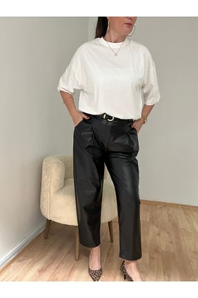 شلوار مشکی زنانه چرم مصنوعی YEŞİMALSANÇOĞLU - کد 881435901