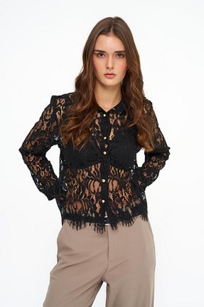 پیراهن مشکی زنانه یقه پیراهنی LA GARİTA - کد 881453741
