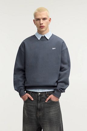 سوئیشرت آبی مردانه ساده Pull & Bear - کد 881423400