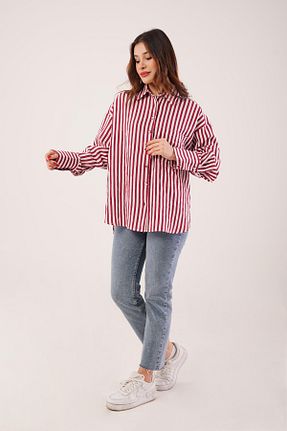 پیراهن زرشکی زنانه اورسایز Hipo Trend - کد 881465046