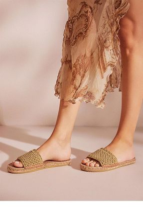 دمپائی خاکی زنانه چرم خالص Su Espadril - کد 734204267