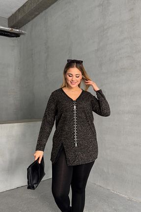 بلوز سایز بزرگ قهوه ای زنانه رگولار Stil Diva - کد 848779870