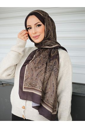 روسری قهوه ای پلی استر efdal şal eşarp - کد 881667388