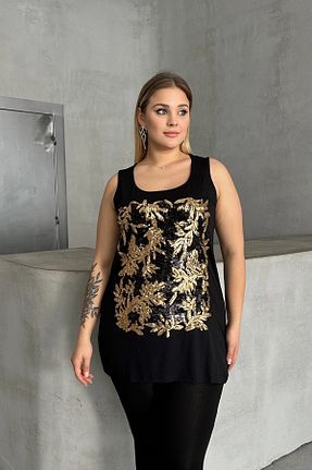 بلوز سایز بزرگ مشکی زنانه رگولار Stil Diva - کد 857880973