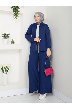 ست بالاتنه و پائین تنه آبی زنانه بافت Moda Krash - کد 881755086