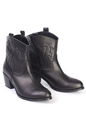 بوت / نیم بوت مشکی زنانه چرم خالص KARVENSHOES - کد 881859473