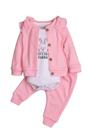بادی و سرهمی نوزادی صورتی بچه گانه پنبه ای Chicsy Baby - کد 881860557