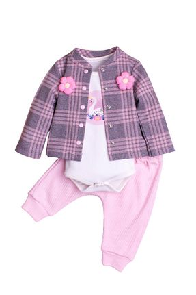 بادی و سرهمی نوزادی صورتی بچه گانه پنبه ای Chicsy Baby - کد 881860416