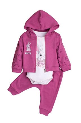 بادی و سرهمی نوزادی بنفش بچه گانه پنبه ای Chicsy Baby - کد 881860612