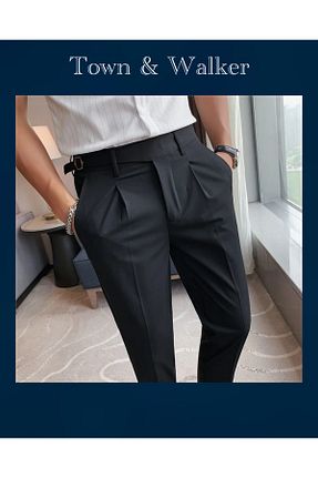 شلوار پارچه ای مشکی مردانه کمر دار town walker - کد 881873601