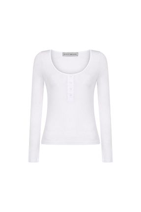تیشرت سفید زنانه یقه U Beauty Omelette - کد 881872530