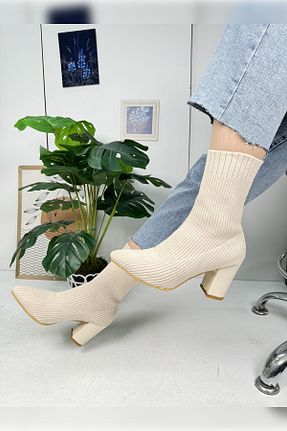 بوت / نیم بوت بژ زنانه تریکو İmerShoes - کد 789824614