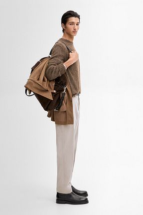 پلیور قهوه ای مردانه ساده Massimo Dutti - کد 881910039