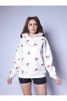 سوئیشرت سفید زنانه چاپی Aysmella - کد 881912873