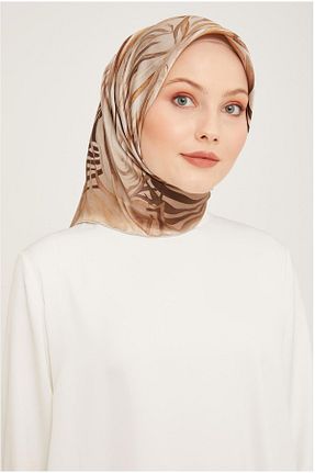 روسری قهوه ای کرپ ساتن ابریشم Armine - کد 881926683