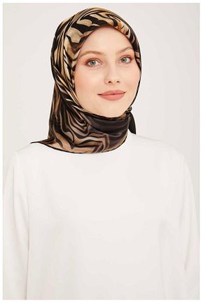 روسری قهوه ای کرپ ساتن ابریشم Armine - کد 881926846
