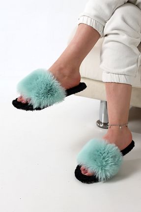 دمپائی خانگی فیروزه ای زنانه مخملی olgun slipper - کد 881962227