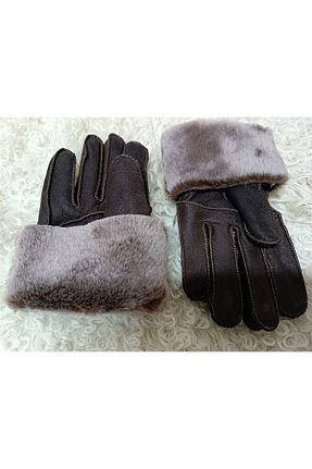 دستکش قهوه ای زنانه چرم خالص hoaryage - کد 882031086