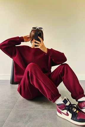 ست گرمکن زرشکی زنانه پنبه پلی استر YAKAMEL - کد 882090599