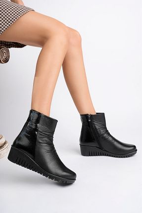 بوت / نیم بوت مشکی زنانه چرم خالص Deripabuc - کد 877398104