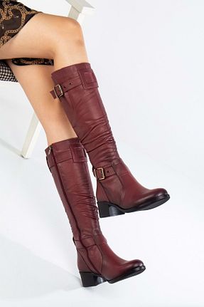 چکمه زرشکی زنانه چرم خالص ANALİN SHOES - کد 882163912
