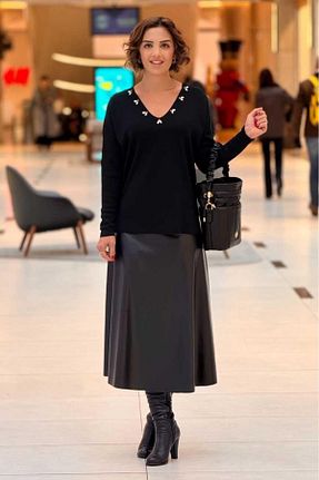 دامن مشکی زنانه ساده Nevin Kaya Moda - کد 882186003