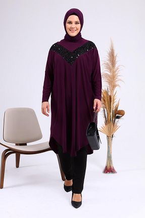 تونیک سایز بزرگ بنفش زنانه بافت Ferace - کد 114200152