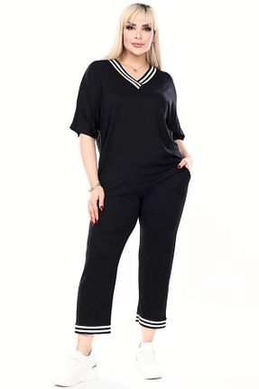ست گرمکن سایز بزرگ مشکی زنانه مخلوط ویسکون MELSAY - کد 805596573