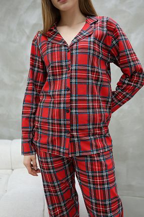 ست لباس راحتی قرمز زنانه پنبه ای Arvin Pijama - کد 880036265