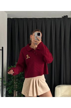 پلیور زرشکی زنانه بافت دار DAMGA Collection - کد 880041666
