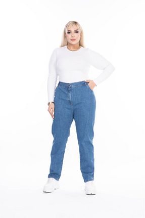 شلوار سایز بزرگ آبی زنانه پنبه پلی استر EYLÜLXXL - کد 880049350