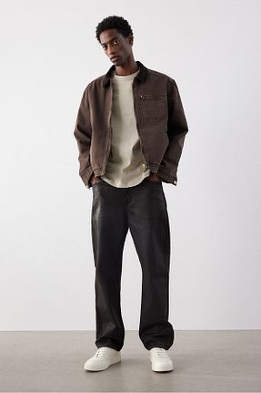 تیشرت بژ مردانه یقه بند دار H&M - کد 854148949