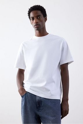 تیشرت سفید مردانه یقه بند دار H&M - کد 854148920