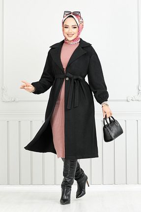 پالتو پشمی حجاب مشکی زنانه رگولار ModaMerve - کد 880195655
