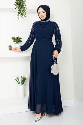 لباس مجلسی حجاب سرمه ای زنانه یقه دوچرخه ModaMerve - کد 852119292