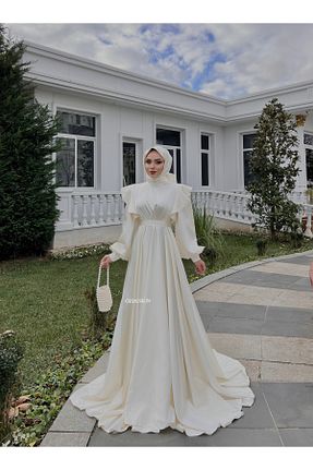 لباس مجلسی حجاب بژ زنانه یقه دوچرخه ÖZDESİGN - کد 880612674