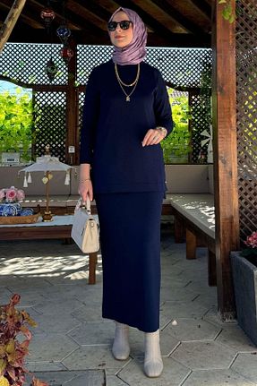 ست بالاتنه و پائین تنه حجاب سرمه ای زنانه رگولار Rabia Şamlı - کد 880633545