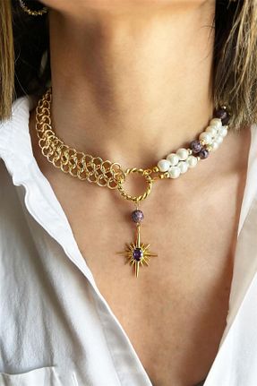 گردنبند جواهر بنفش زنانه سنگ Sose Moda - کد 686895492