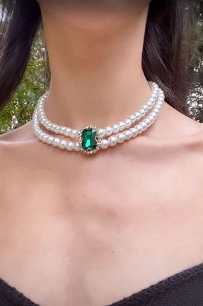 گردنبند جواهر سبز زنانه مروارید Sose Moda - کد 459638497