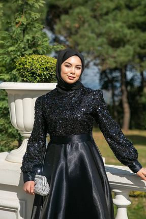 لباس مجلسی حجاب مشکی زنانه یقه دوچرخه Ayşe Melek - کد 820976154