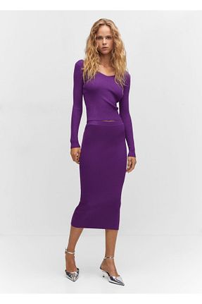 دامن بنفش زنانه ساده MANGO - کد 748875785