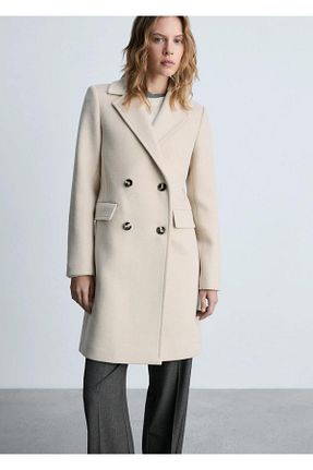 پالتو پشمی بژ زنانه رگولار MANGO - کد 880705539
