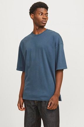 تیشرت آبی مردانه اورسایز Jack & Jones - کد 880903545