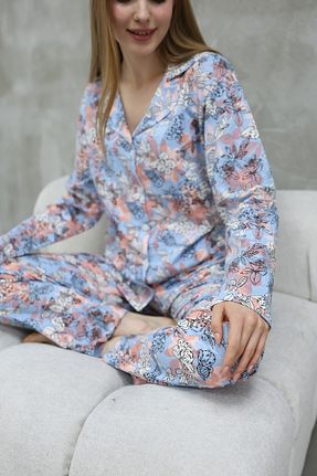 ست لباس راحتی آبی زنانه پنبه ای Arvin Pijama - کد 880043566