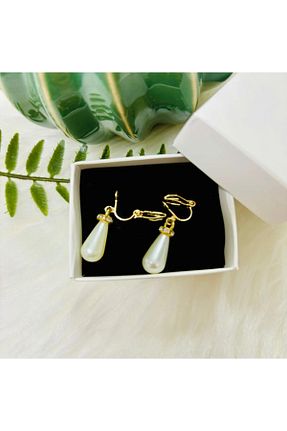 گوشواره غضروفی جواهر قهوه ای زنانه برنجی 1PARÇAMAVİ - کد 880933811