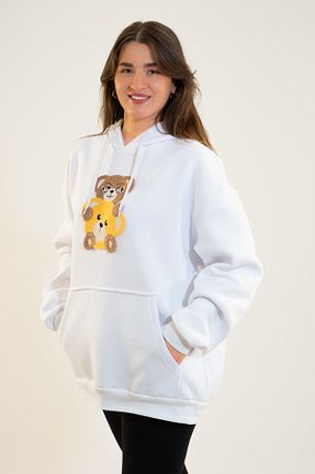 سوئیشرت سفید زنانه نقش دار / کار شده TEVOOY - کد 880868841