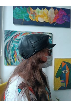 کلاه مشکی زنانه چرم خالص hoaryage - کد 880953557