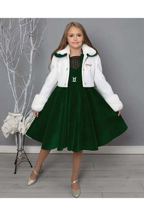 لباس مجلسی و فارغ التحصیلی سبز بچه گانه مخمل By Feyza Kids Collection - کد 872440921