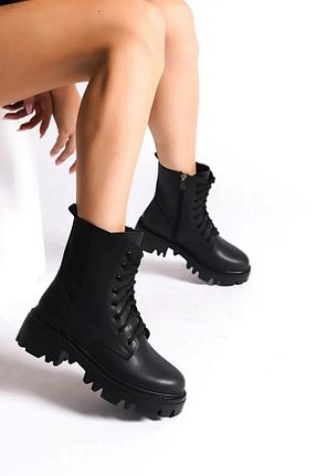 بوت / نیم بوت مشکی زنانه چرم مصنوعی BAKGİY - کد 765711330