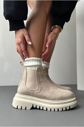 بوت / نیم بوت بژ زنانه چرم مصنوعی Mupa Shoes - کد 883152492